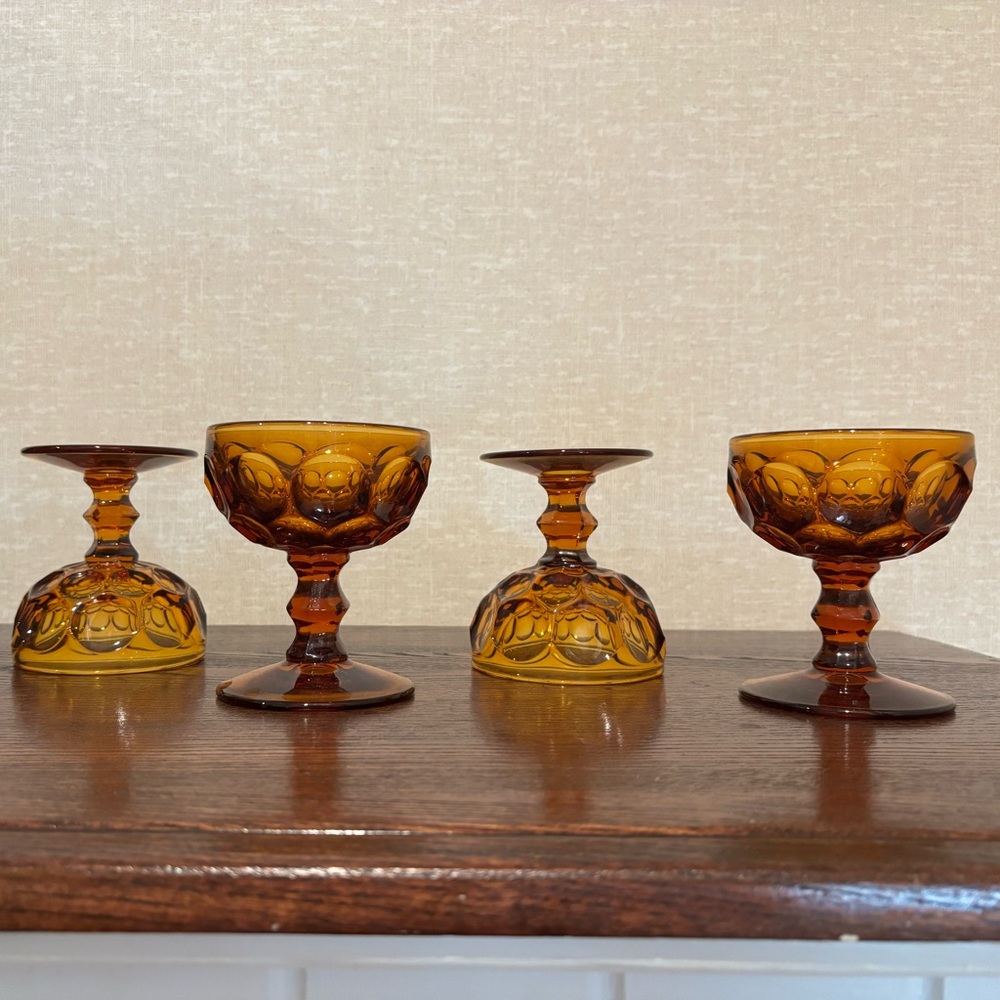 Vintage Amber Glass Goblets Set of 4
